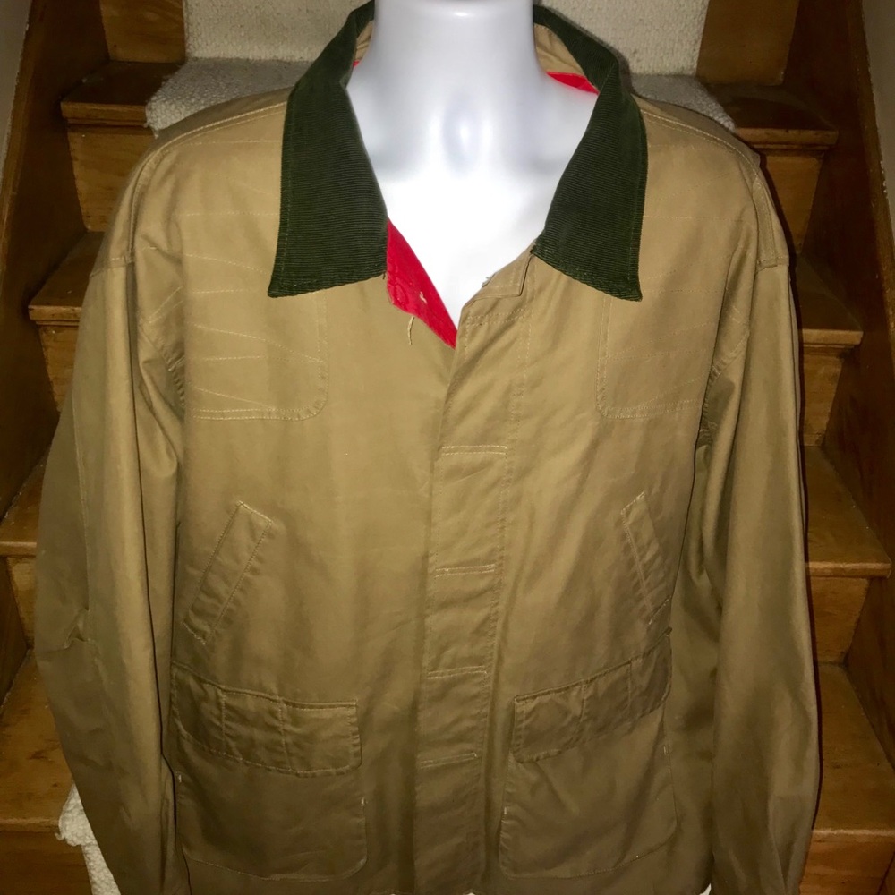 Orvis Tan Jacket with Green Collar